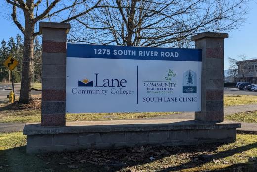 a new sign reading Lane Community College and Community Health Centers of Lane County