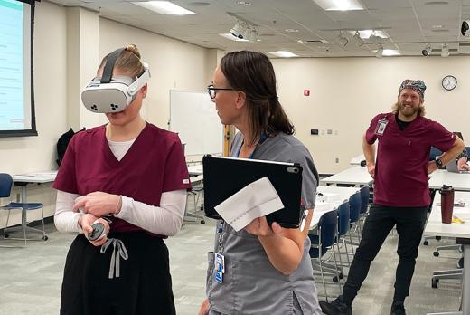 a Lane nursing instructor teaches her students clinical simulation with VR headsets