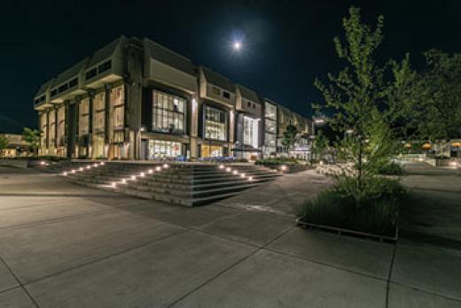 image of center building, under full moon