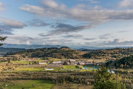 image of main campus, from a hill to the north