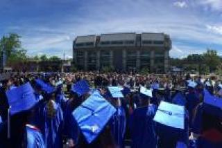 photo of previous graduation in bristow square on main campus