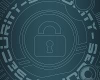 a graphic with binary code and a lock for our cybersecurity program