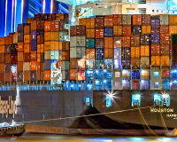 thousands of containers on a container ship