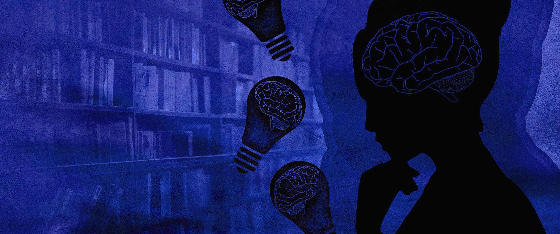 an illustration of a psychology transfer student thinking about the human brain