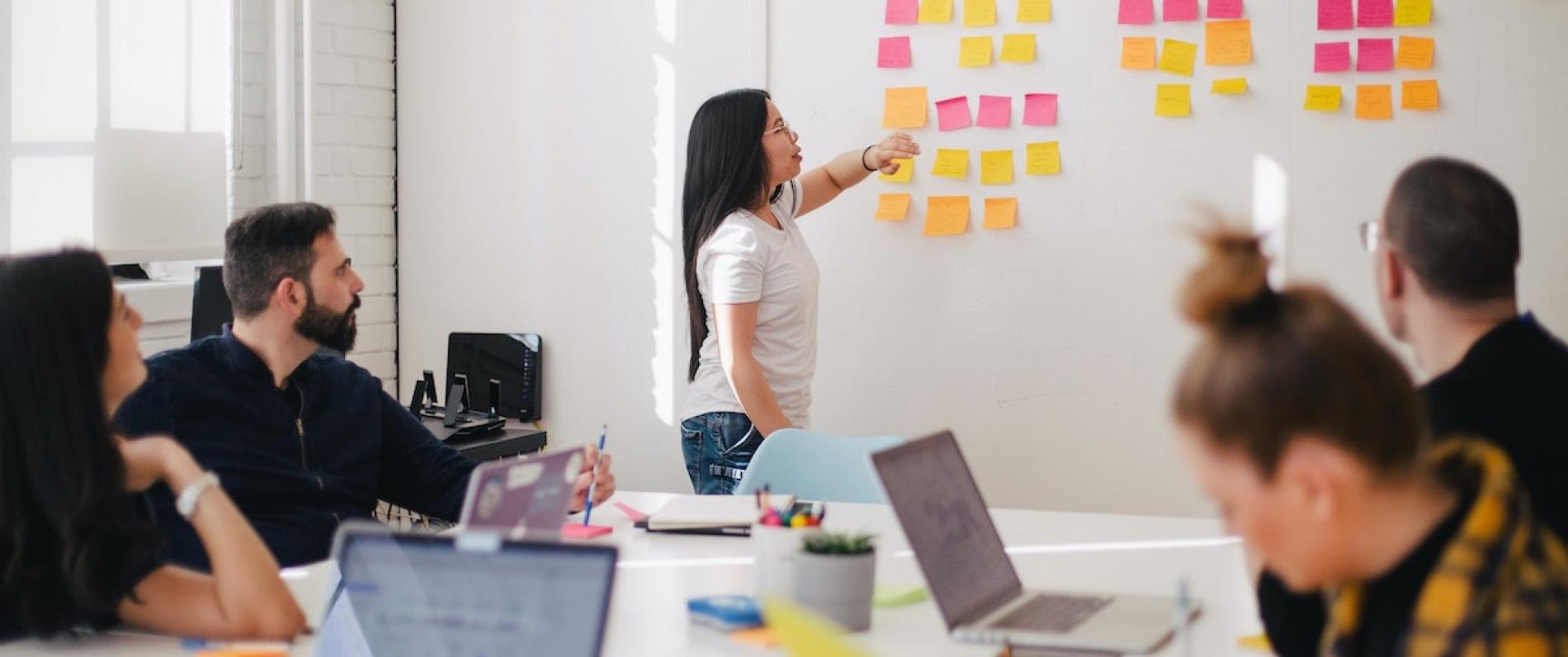 Image of a team working at a whiteboard