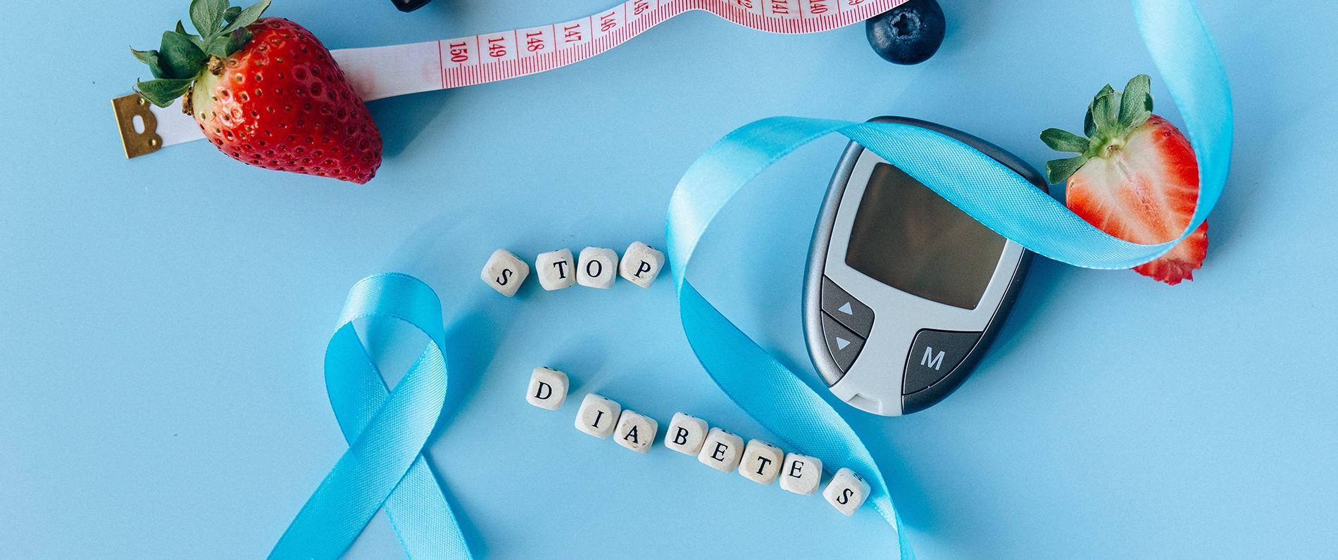 a measuring tape & health instrument with the words "stop diabetes" illustrating the public health field