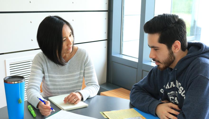 Advisor talking to student