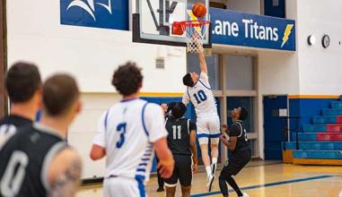 LCC athletes playing basketball