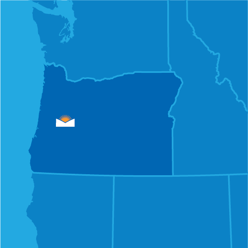 Image showing where Lane is, relative to the immediate state borders. We're to the west of the Cascades, around half way between California and Washington. 