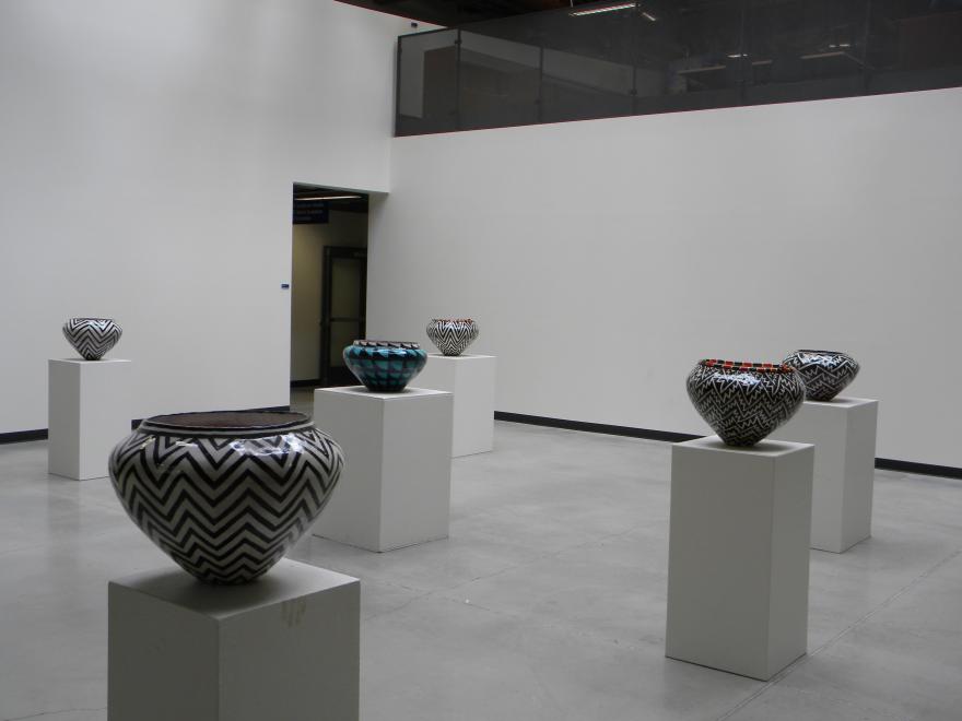 display of student ceramics