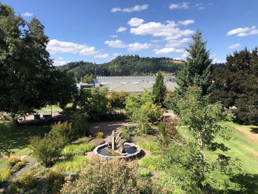 campus fountain on a sunny summer day