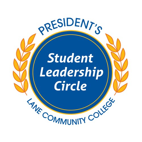Leadership circle emblem, with laurals on the side and text down the middle