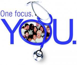 image says: One focus - you with stethescope shaping the O and a group of people in the circle