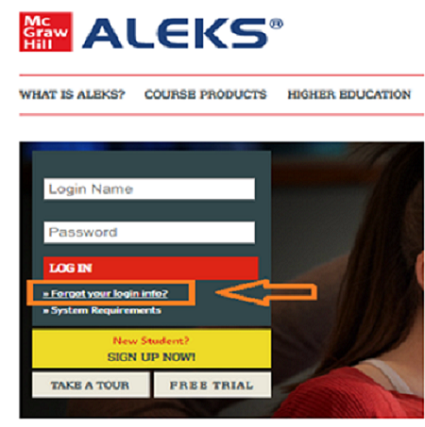 image of Aleks login screen
