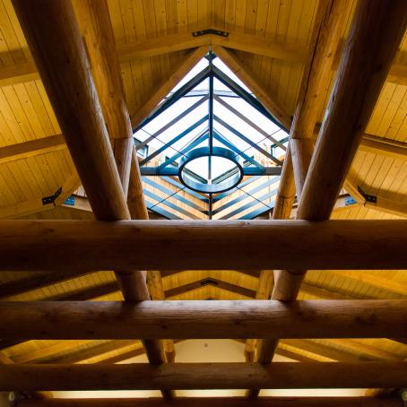 LCC longhouse ceiling beams and skylight