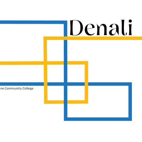 Abstract Blue and gold images, with two boxes and some lines, with the word Denali written at top right