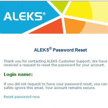 ALEKS password reset page screenshot with directions matching text on page