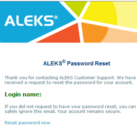 image of Aleks password reset page