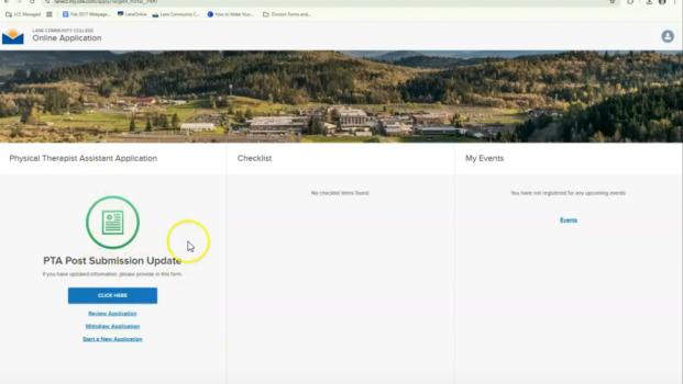 the LCC application portal web page
