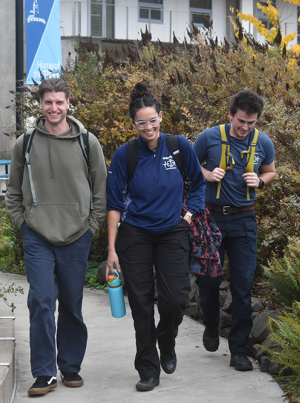 health professions students walking and talking